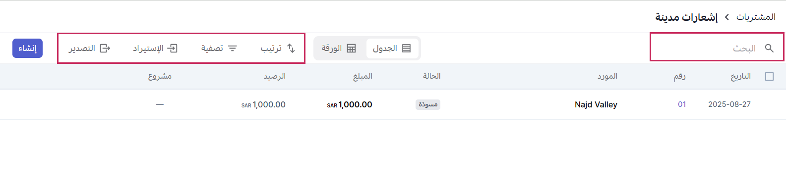 قائمة الإشعارات المدينة
