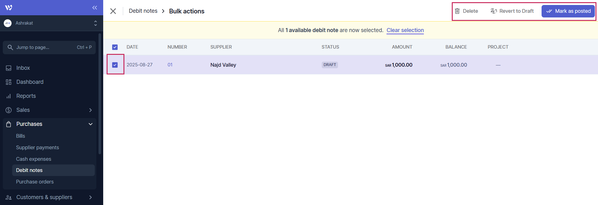 deleting or changing debit notes status