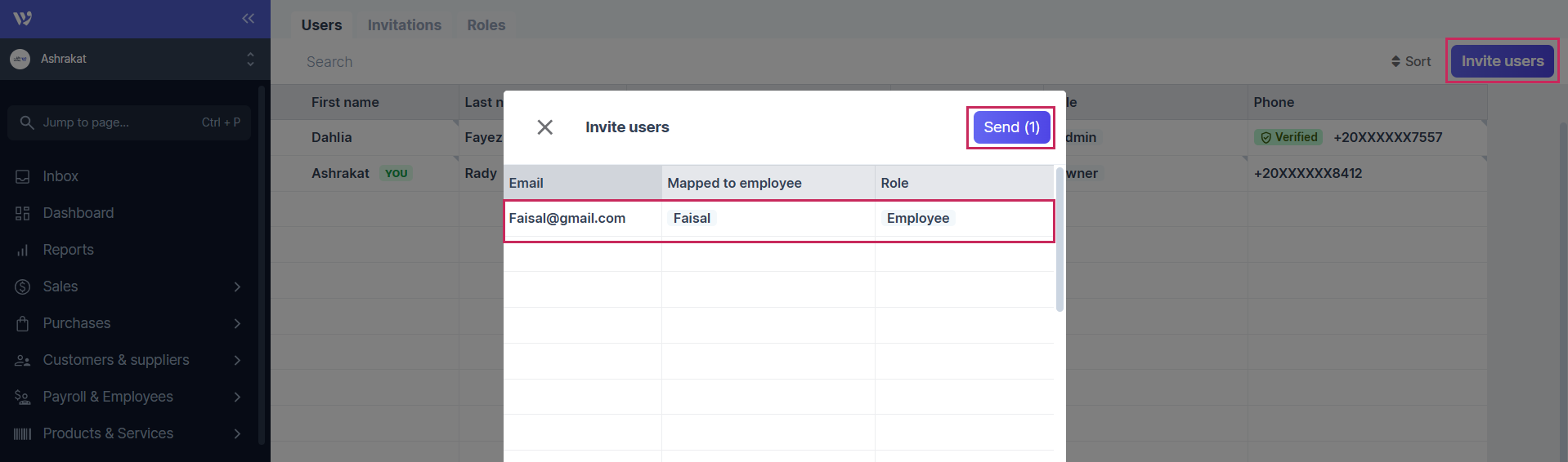  fill in the details of the user you want to invite