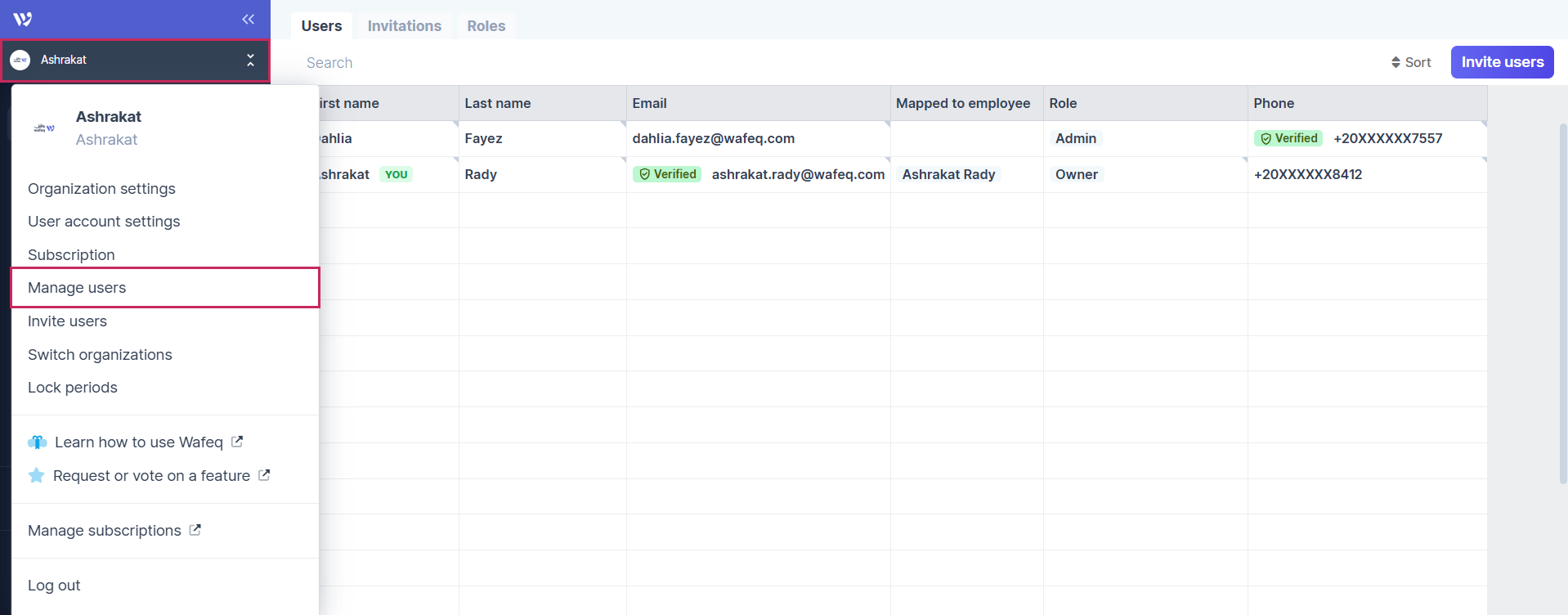 The invitation status will then automatically update in wafeq