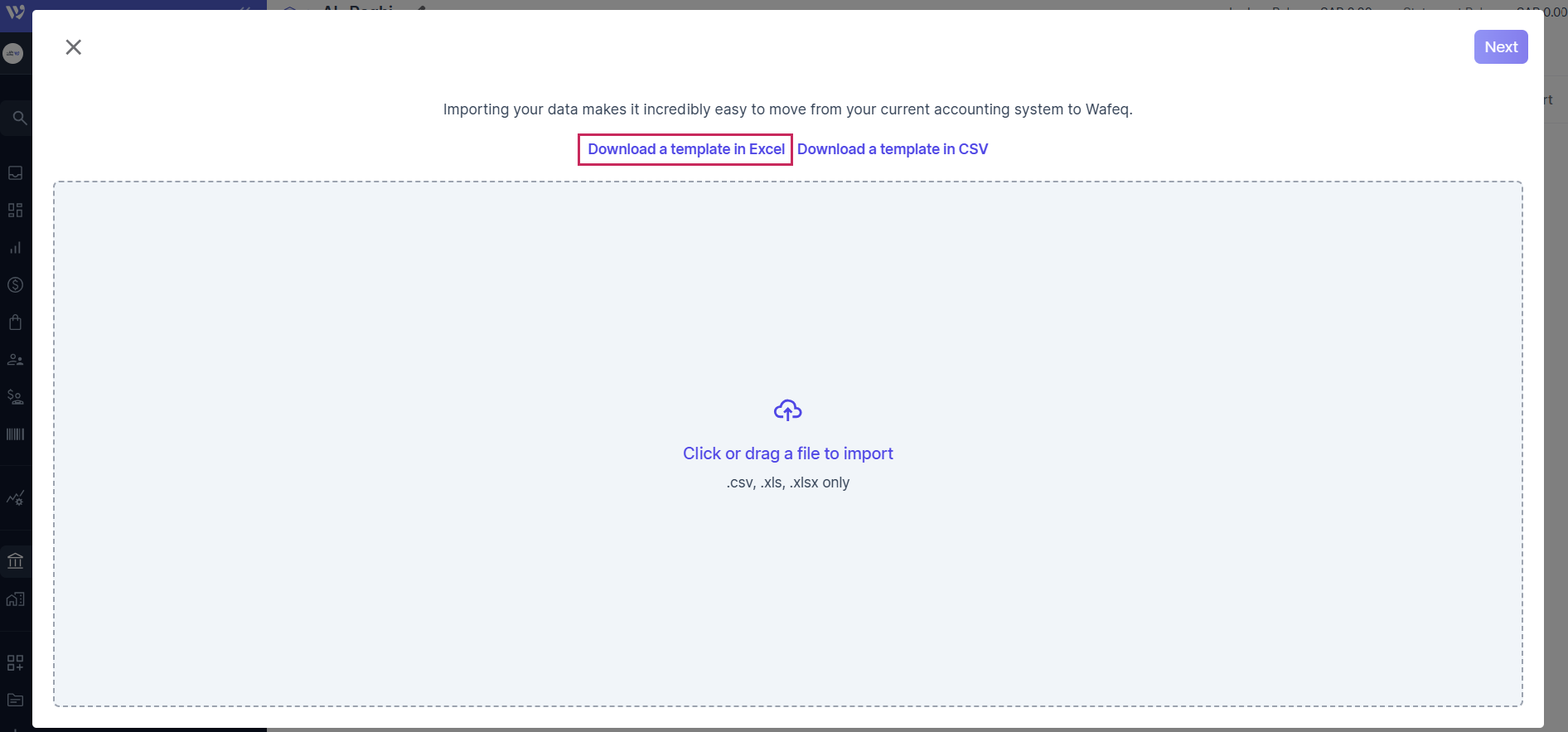 Download a template excel