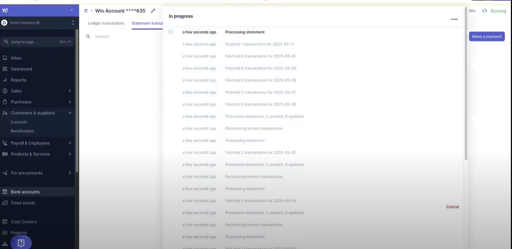 Wafeq automatically imports your bank transactions from the past 30 days