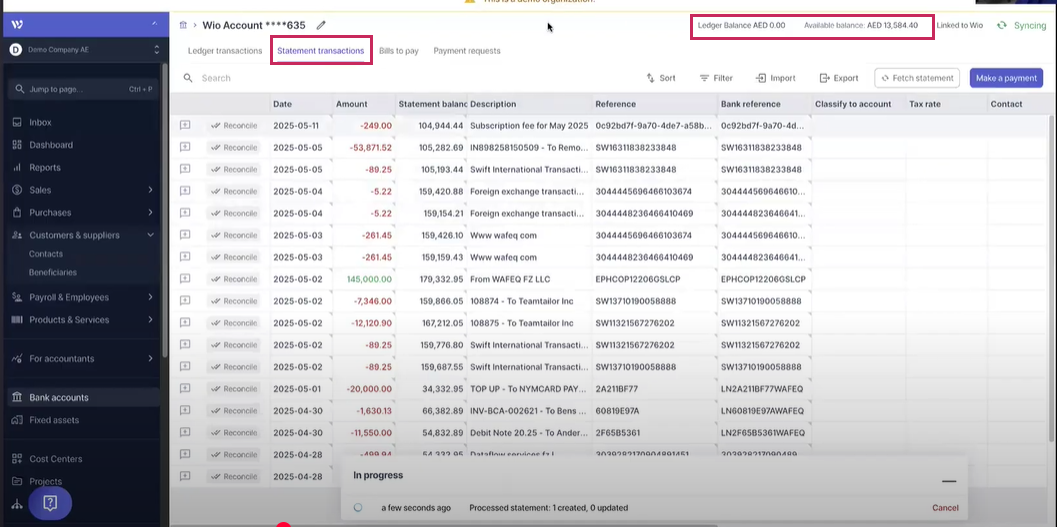  your live Wio bank balance inside Wafeq